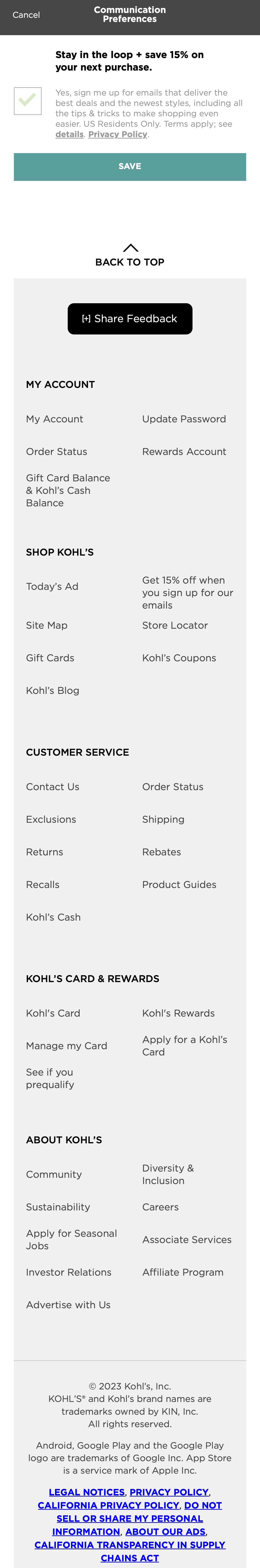 Kohl’s Mobile Newsletter Management 122 of 340 Newsletter Management