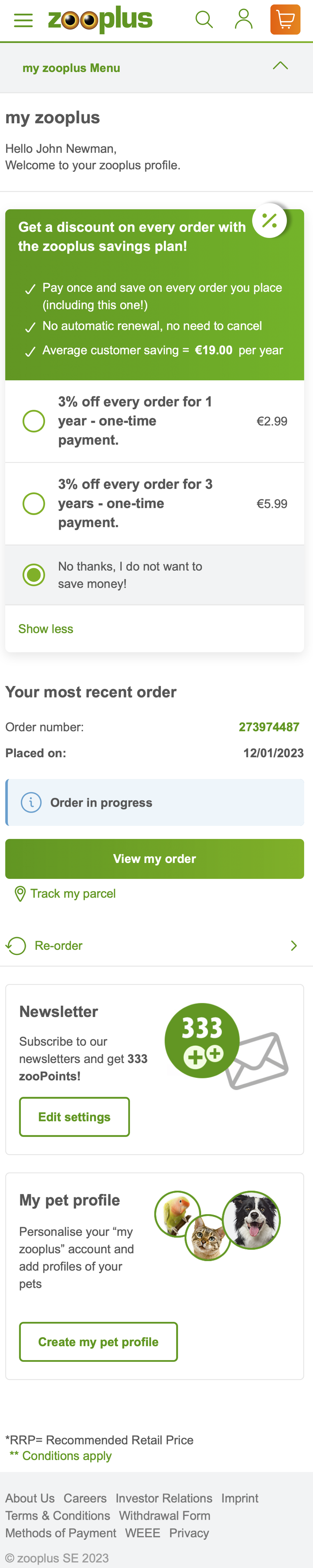 Zooplus’ Mobile Account Dashboard 270 of 517 Account Dashboard