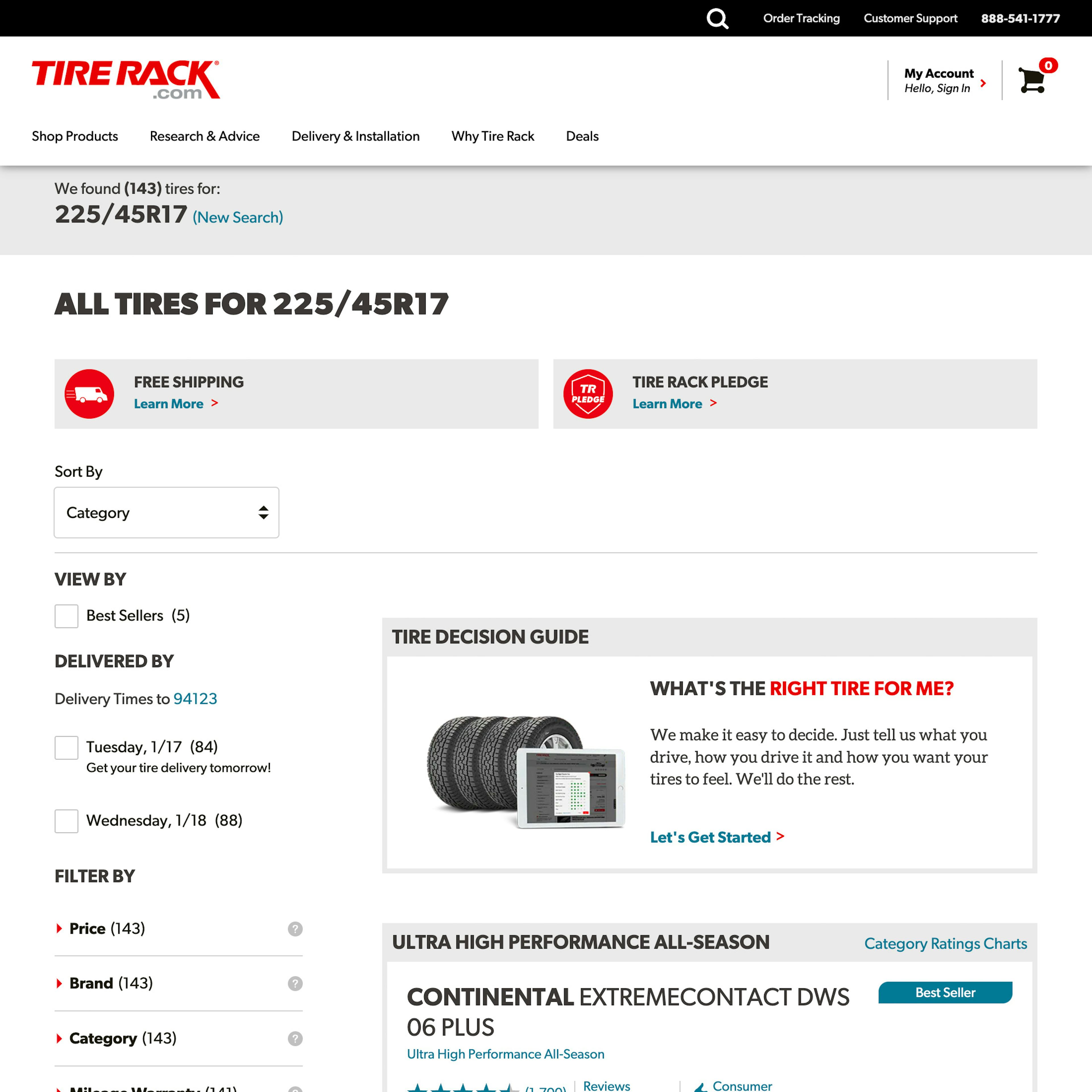 Desktop screenshot of TireRack.com