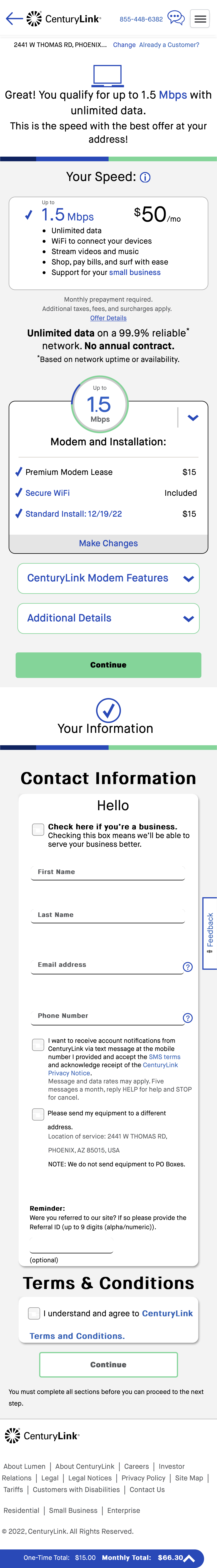 Mobile screenshot of CenturyLink