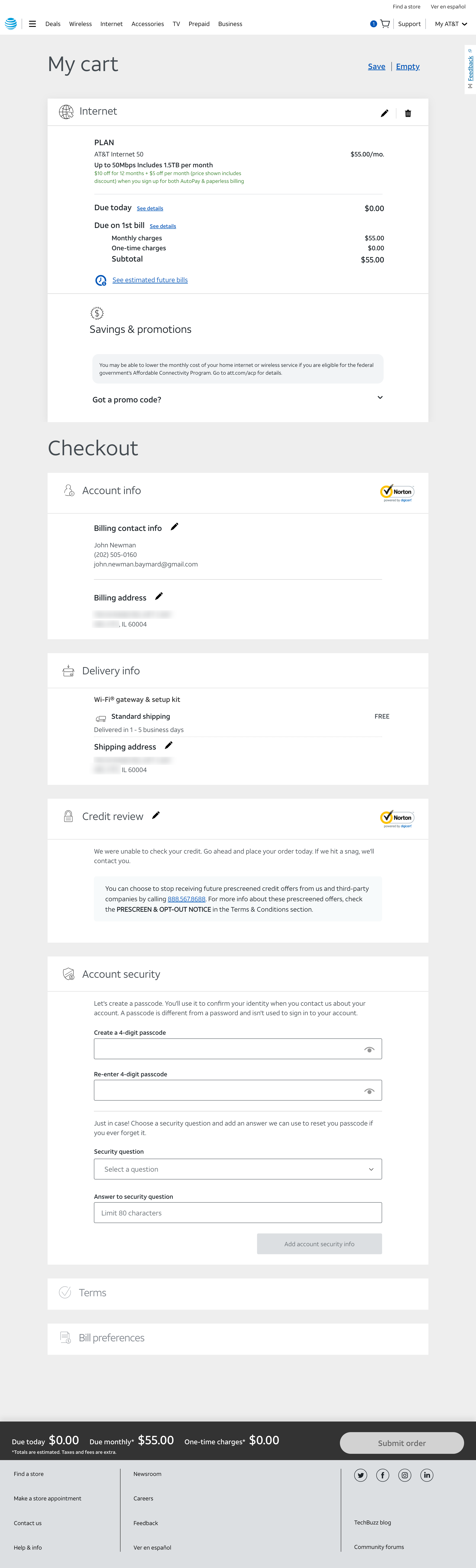 Desktop screenshot of AT&T