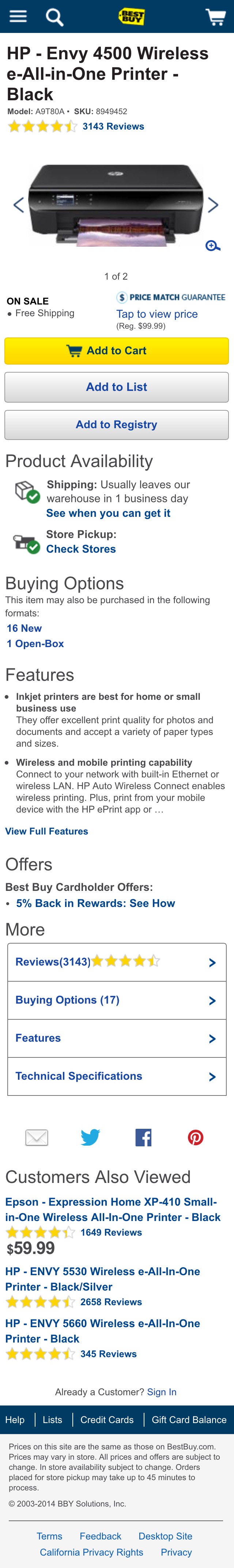 Best Buy’s Mobile Product Page 904 of 1077 Product Page Examples