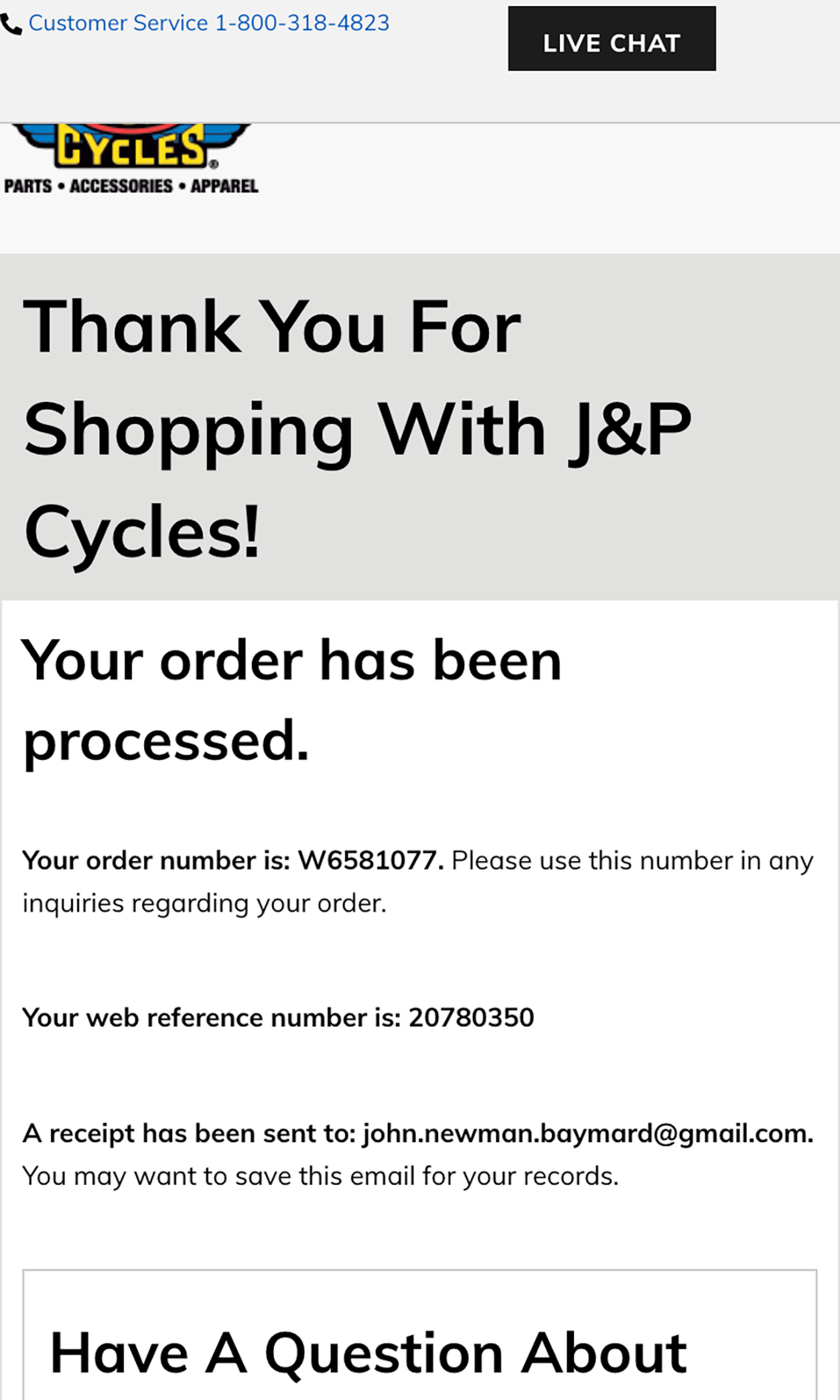 Mobile screenshot of J&P Cycles