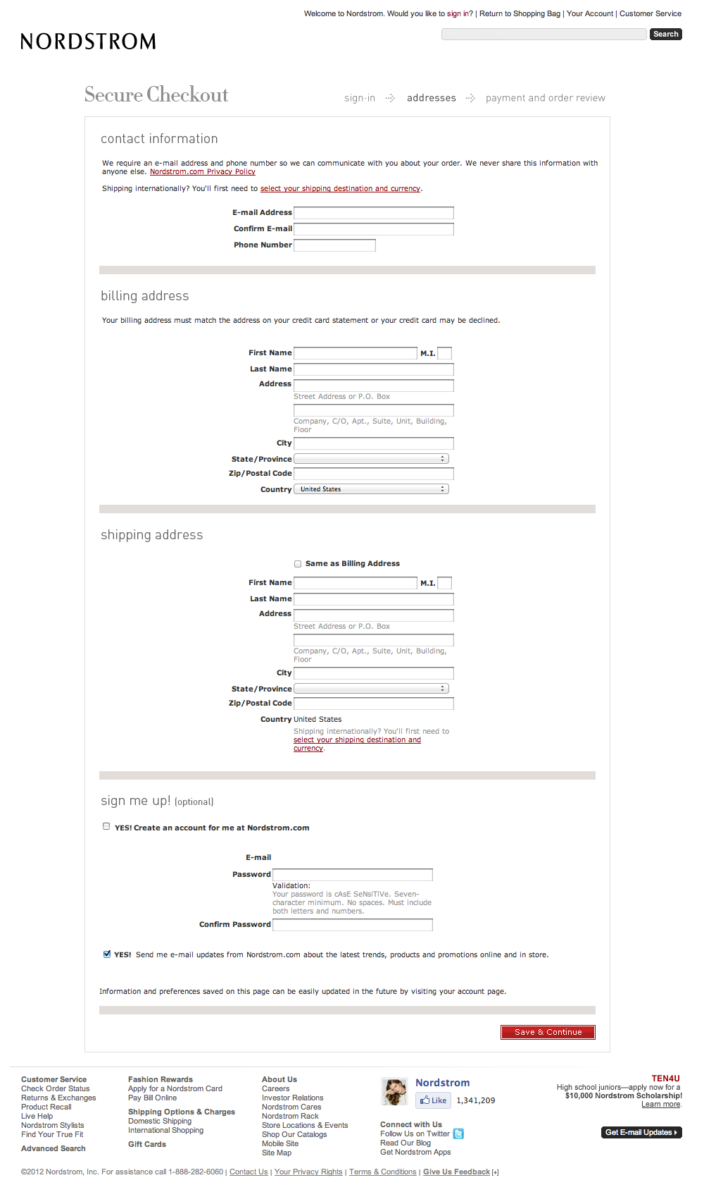 Nordstrom S Billing Address 420 Of 556 Billing Address Examples   Nordstrom Checkout Step 3 Shipping Address Billing Address 