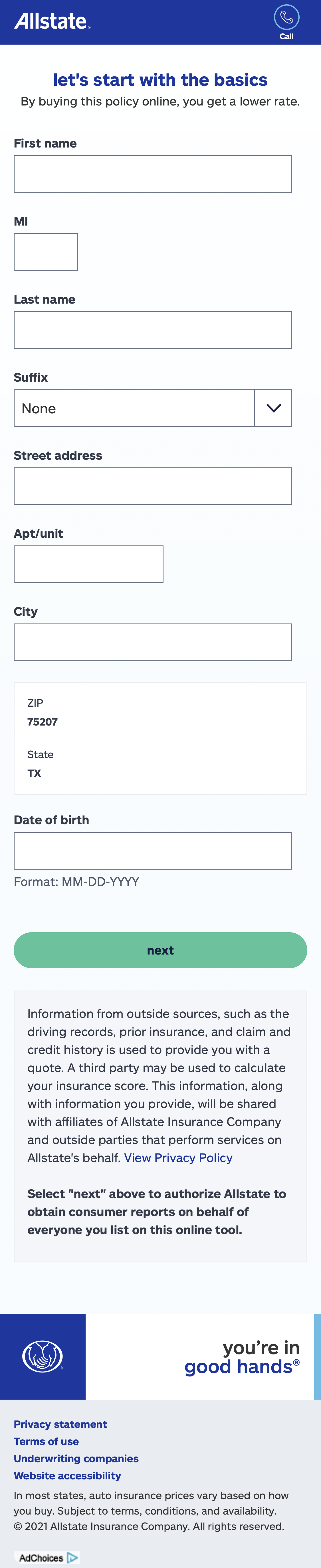 Mobile screenshot of Allstate