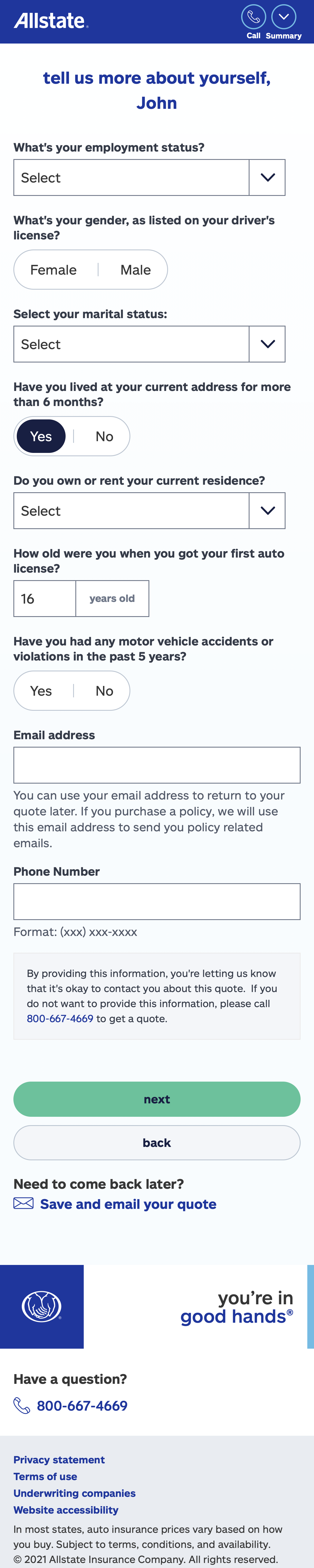 Mobile screenshot of Allstate
