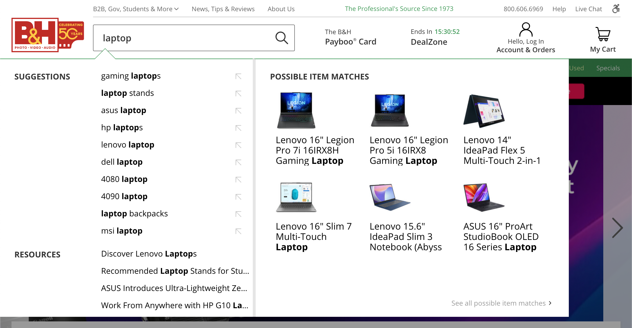 Desktop screenshot of B&H Photo