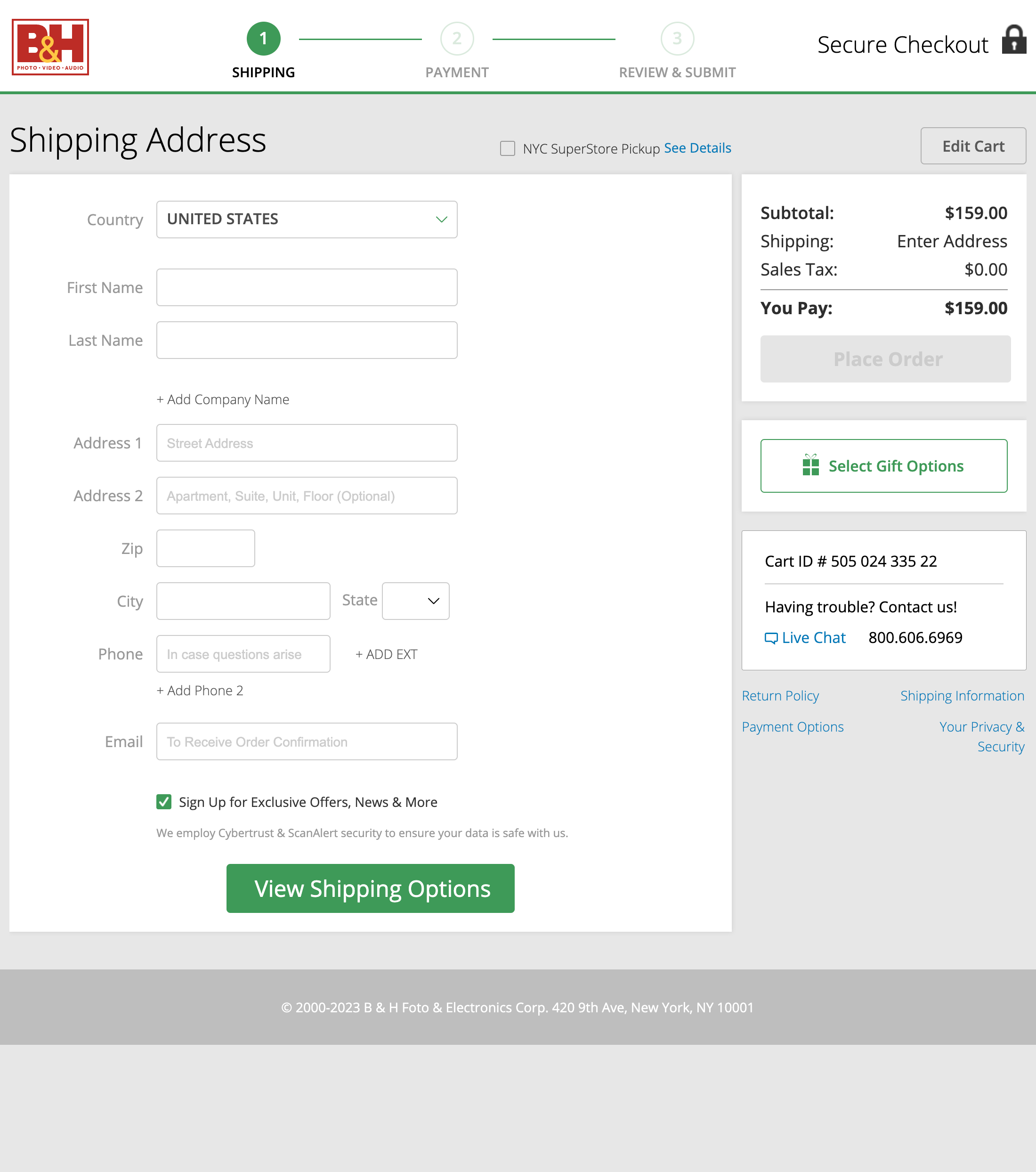 Desktop screenshot of B&H Photo