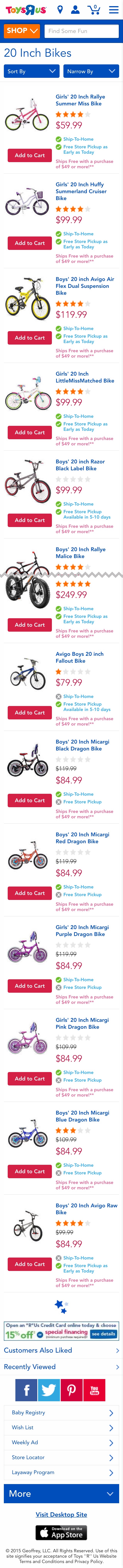 Toys r us 20 inch online bike