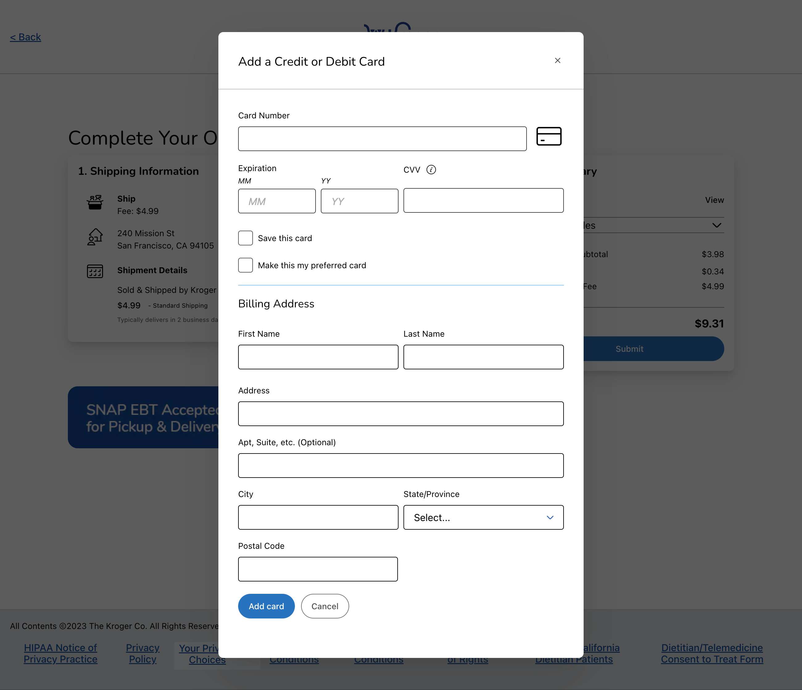 Kroger’s Payment 122 of 988 Payment Examples Baymard Institute