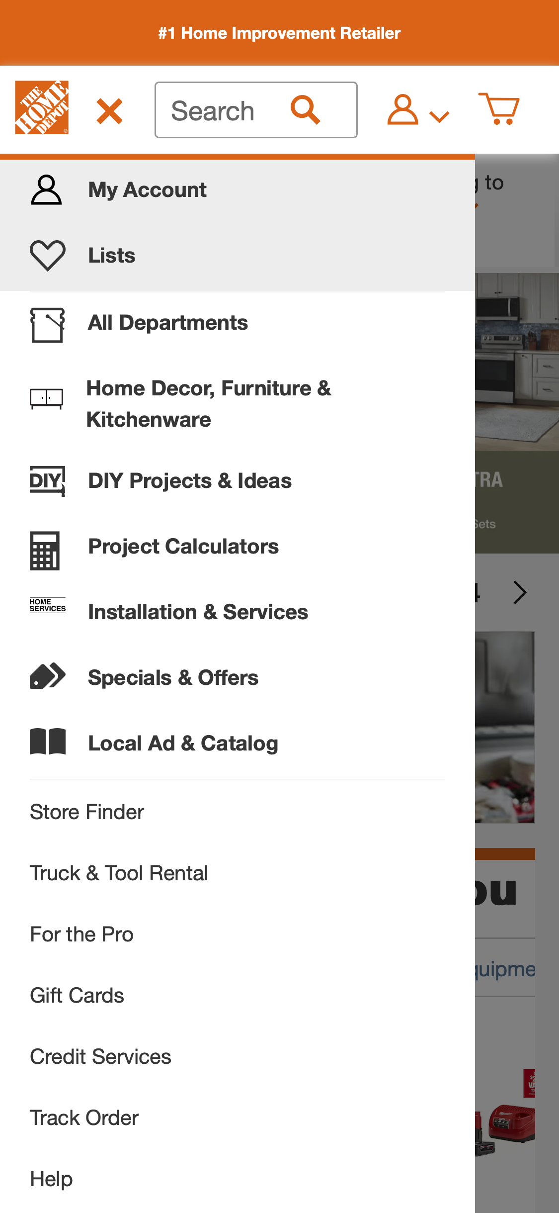 Mobile screenshot of Home Depot