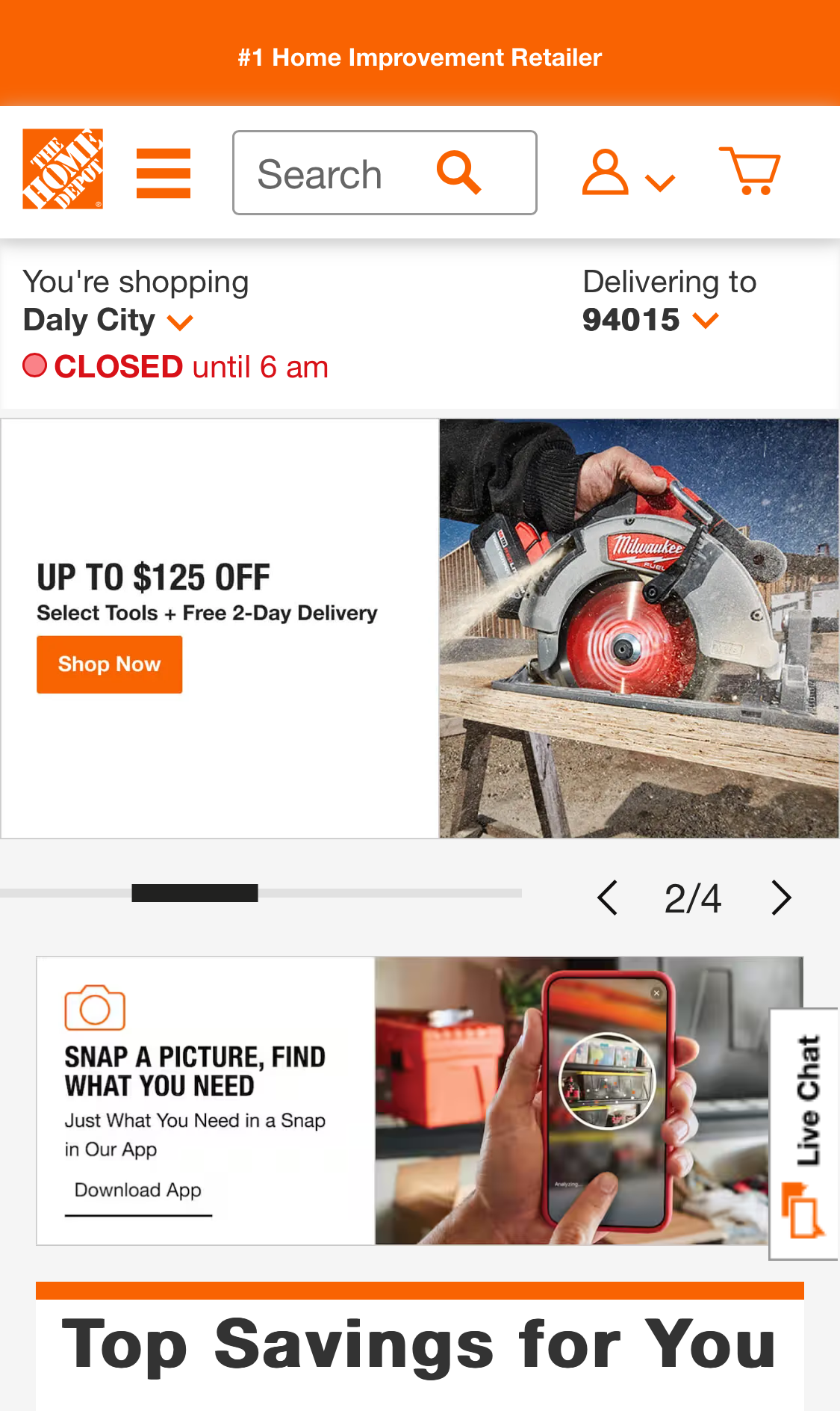 Mobile screenshot of Home Depot