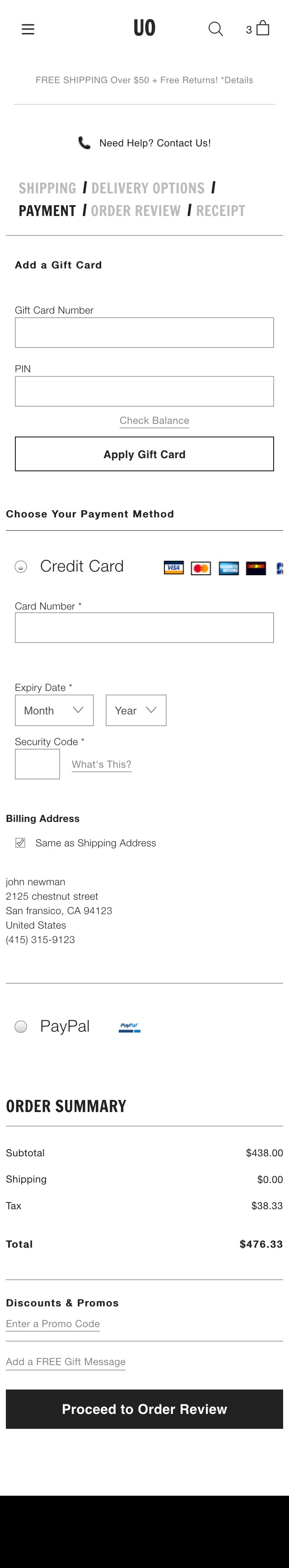 Urban Outfitters' Mobile Payment – 700 Of 875 Payment Examples – Baymard  Institute