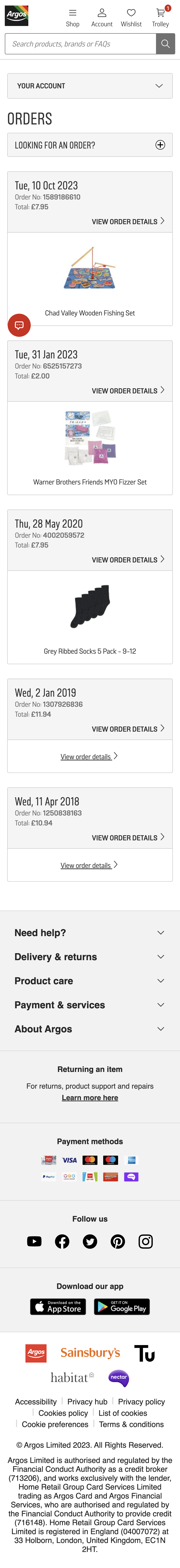 Mobile screenshot of Argos