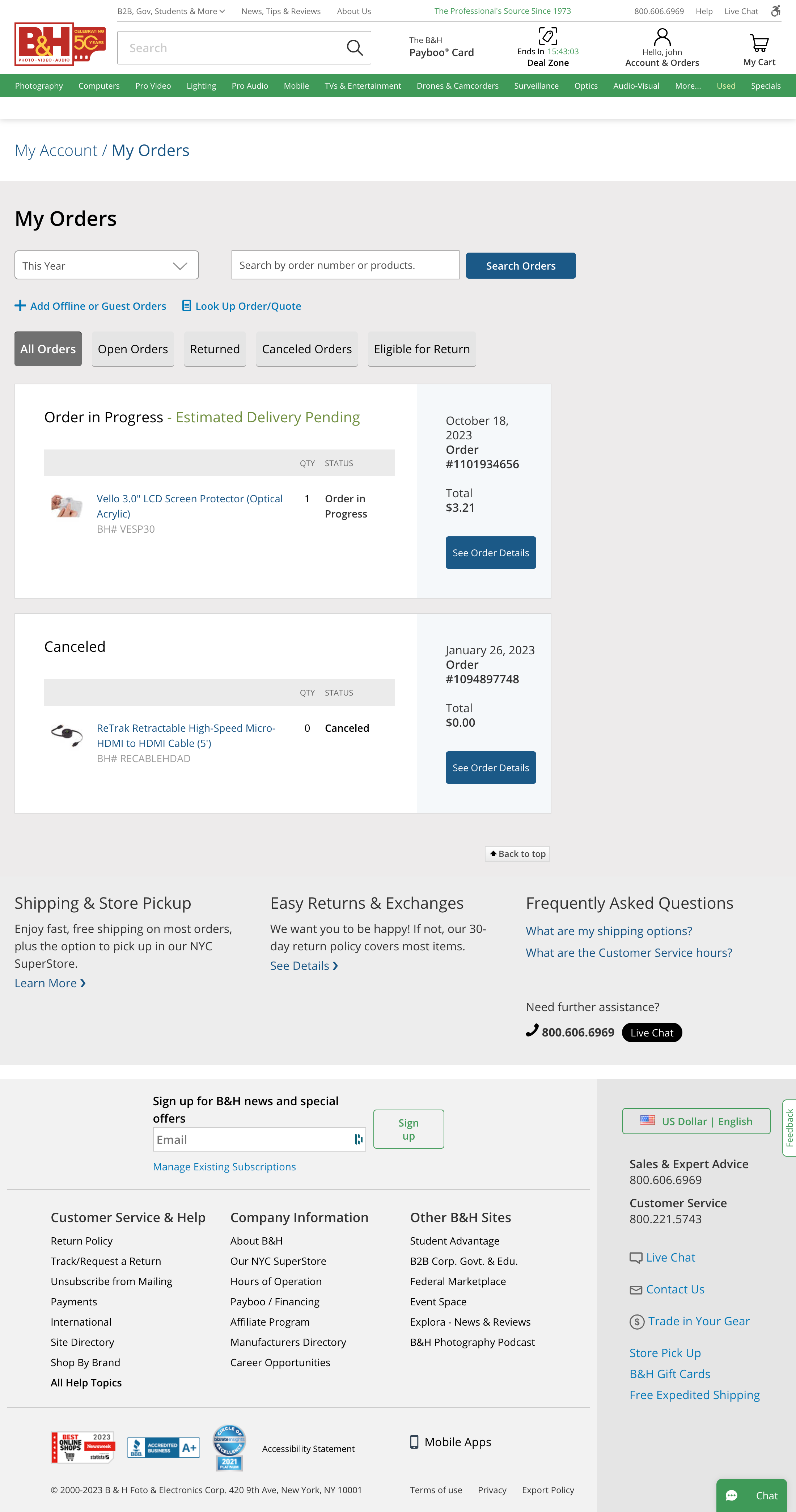 Desktop screenshot of B&H Photo