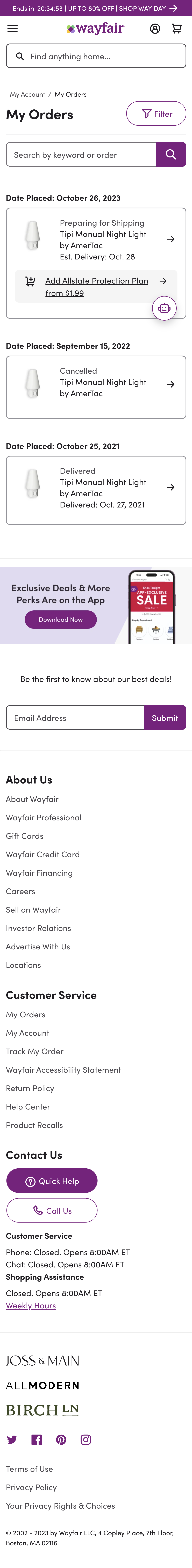 Mobile screenshot of Wayfair