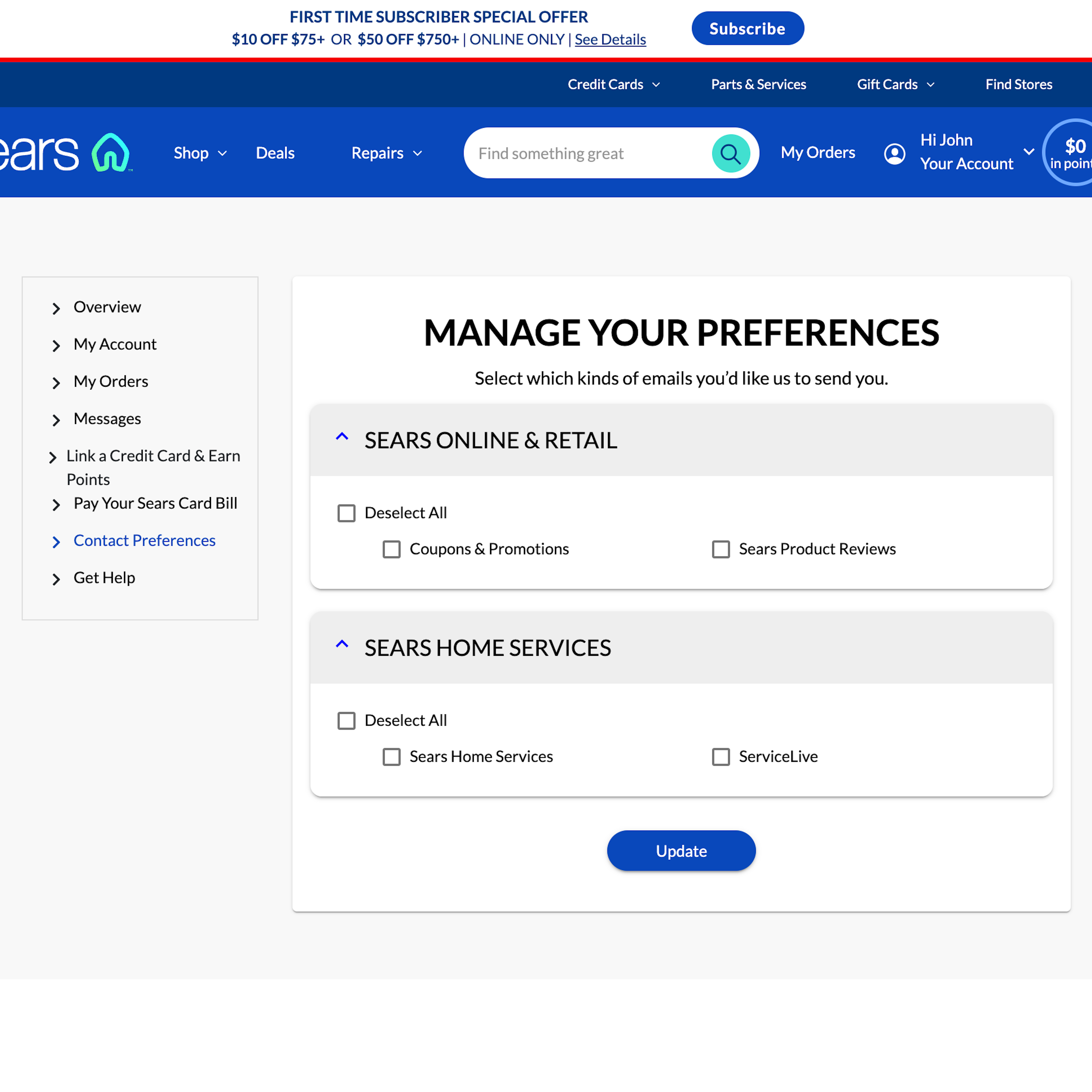 Desktop screenshot of Sears