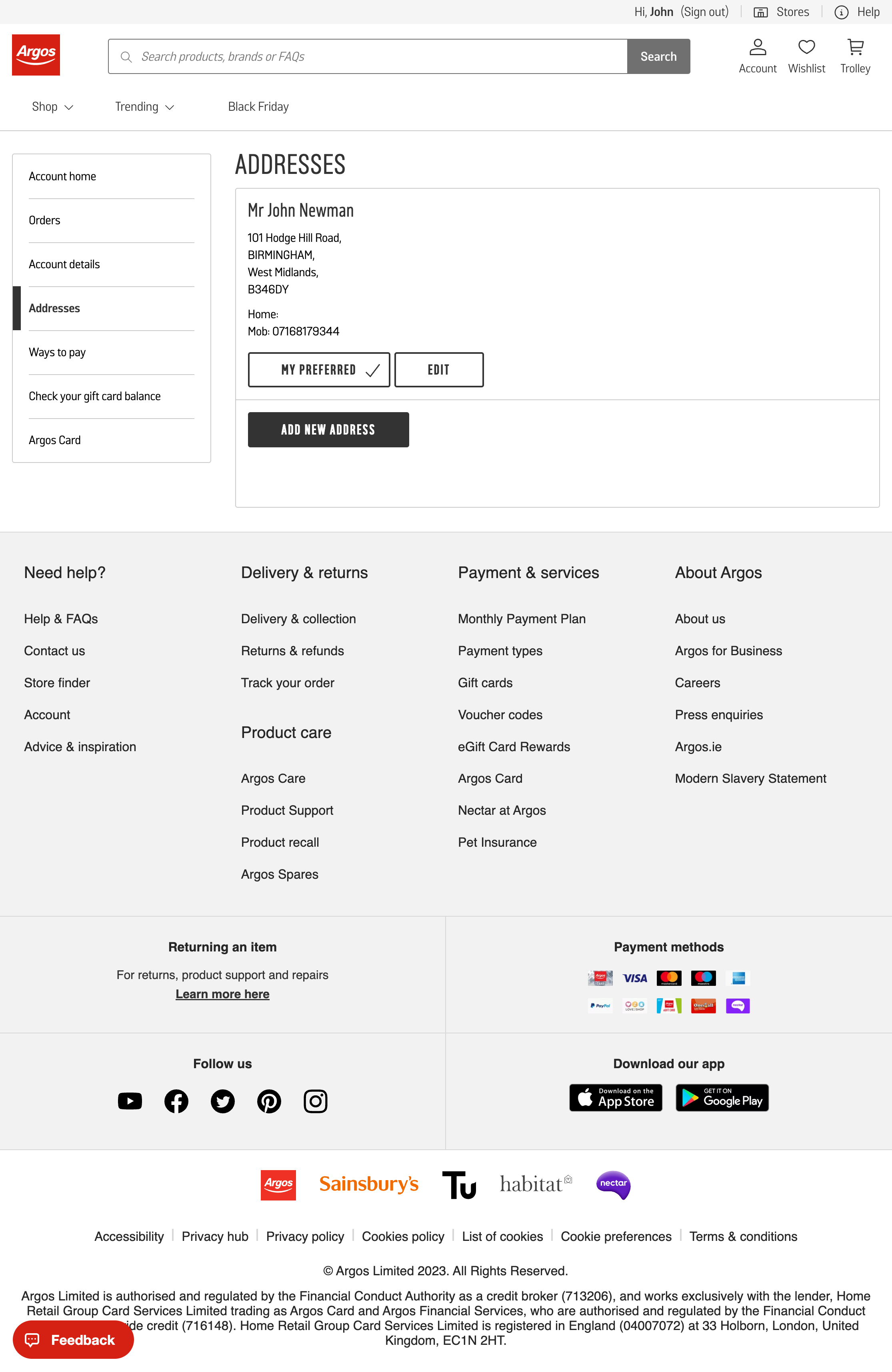 Argos’ Address Book 84 of 428 Address Book Examples Baymard Institute