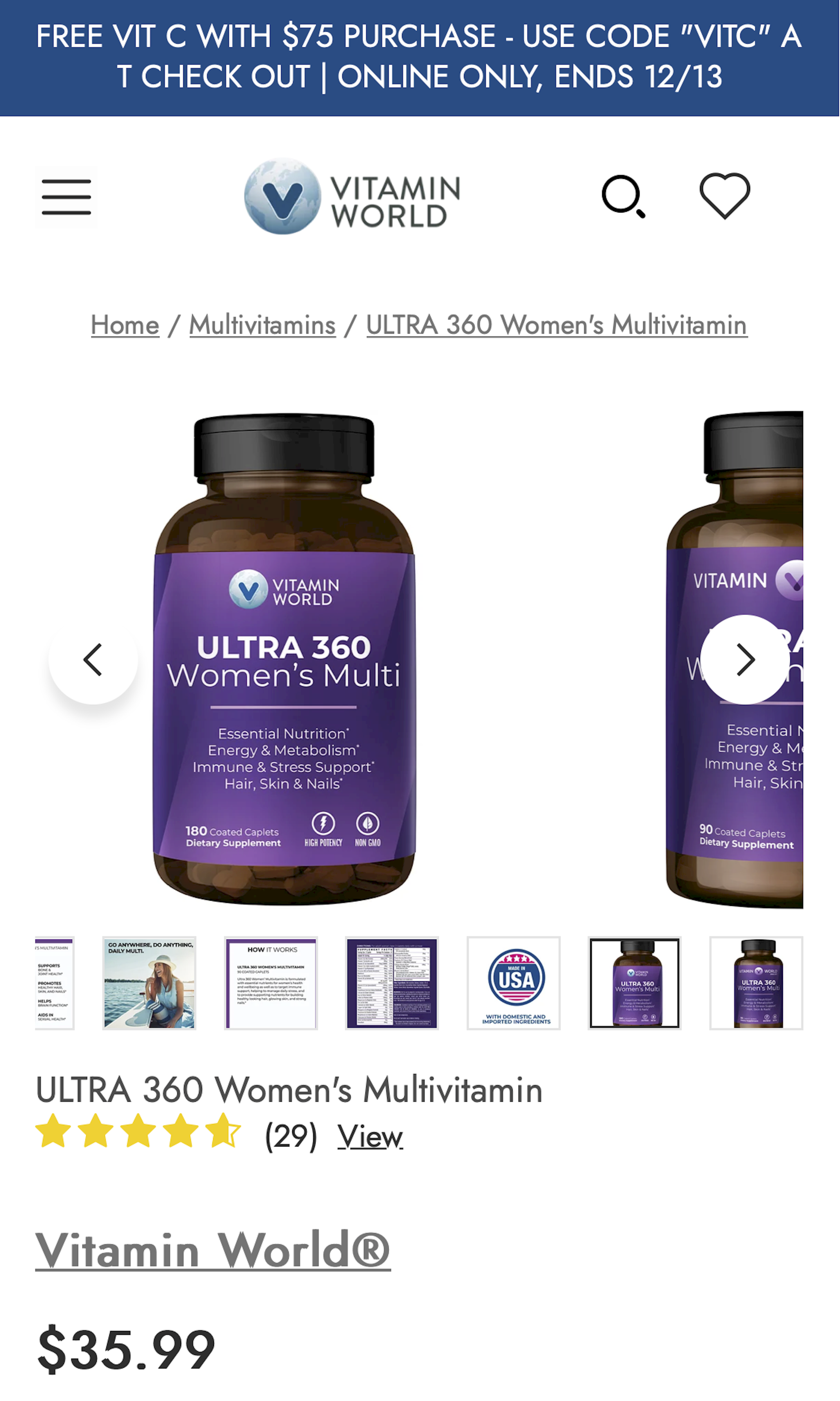 Mobile screenshot of Vitamin World