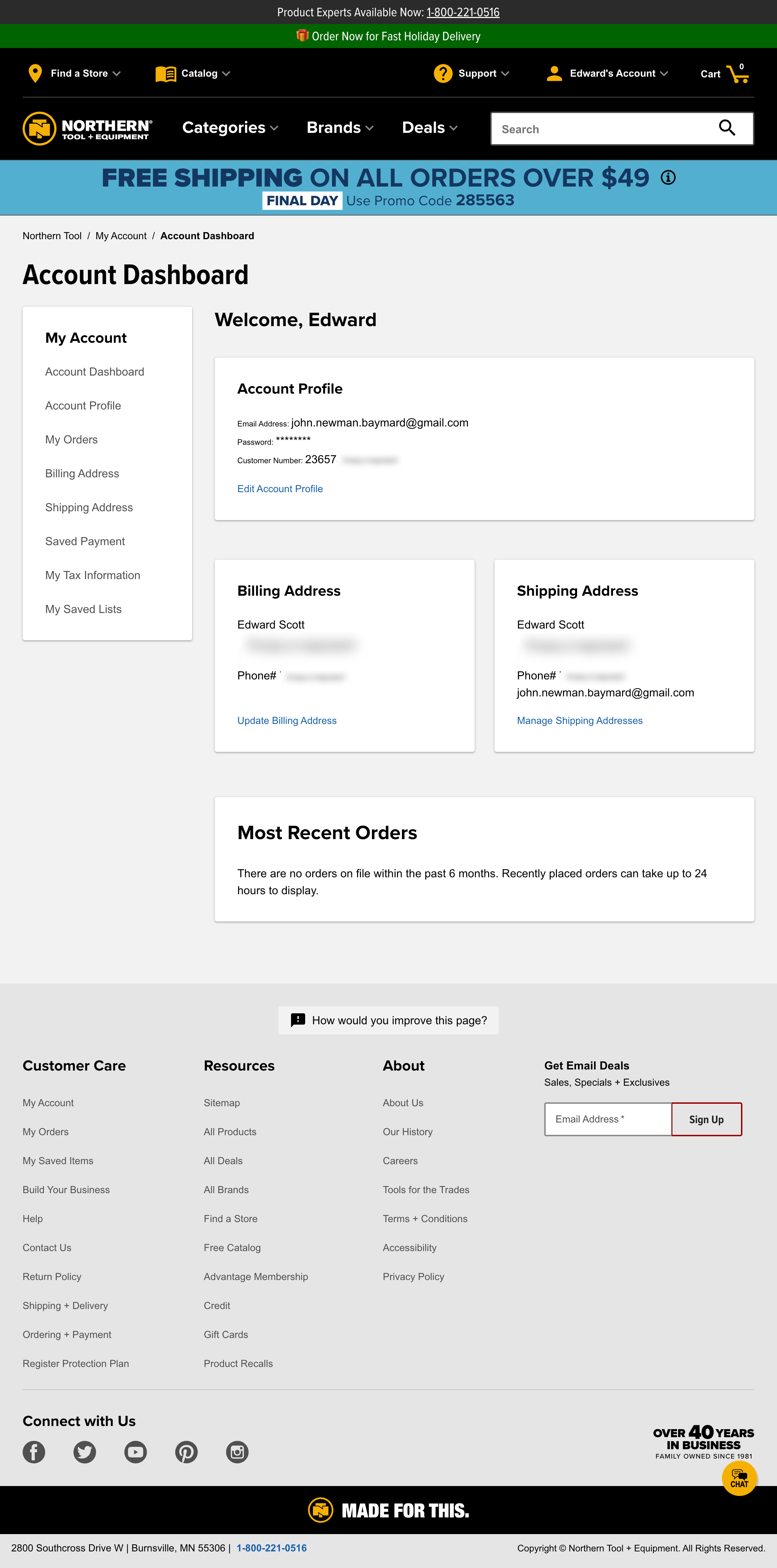 Northern Tool’s Account Dashboard – 101 Of 517 Account Dashboard ...