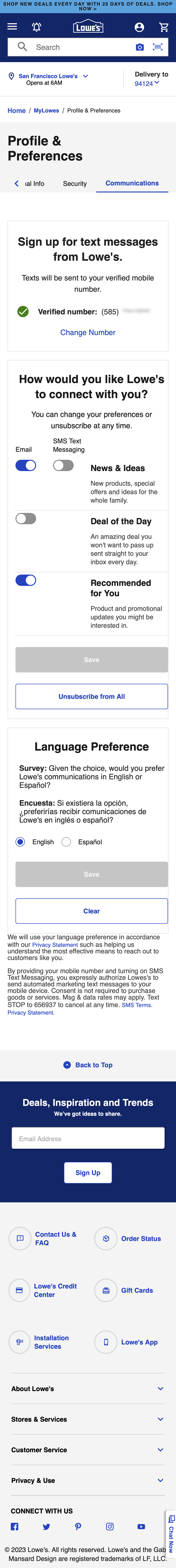 Mobile screenshot of Lowe’s