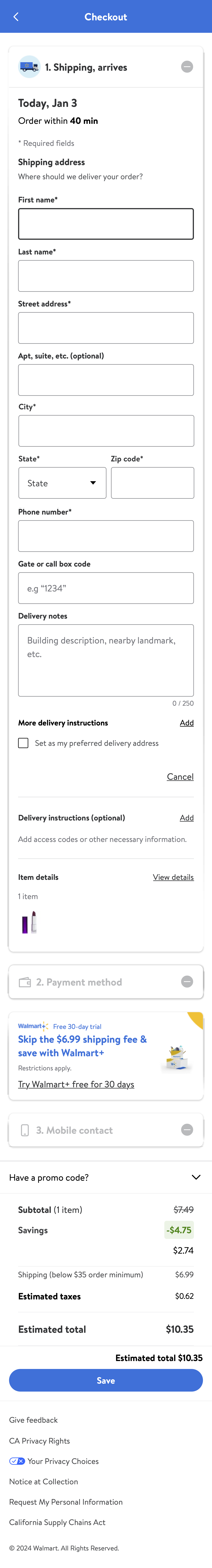 Mobile screenshot of Walmart