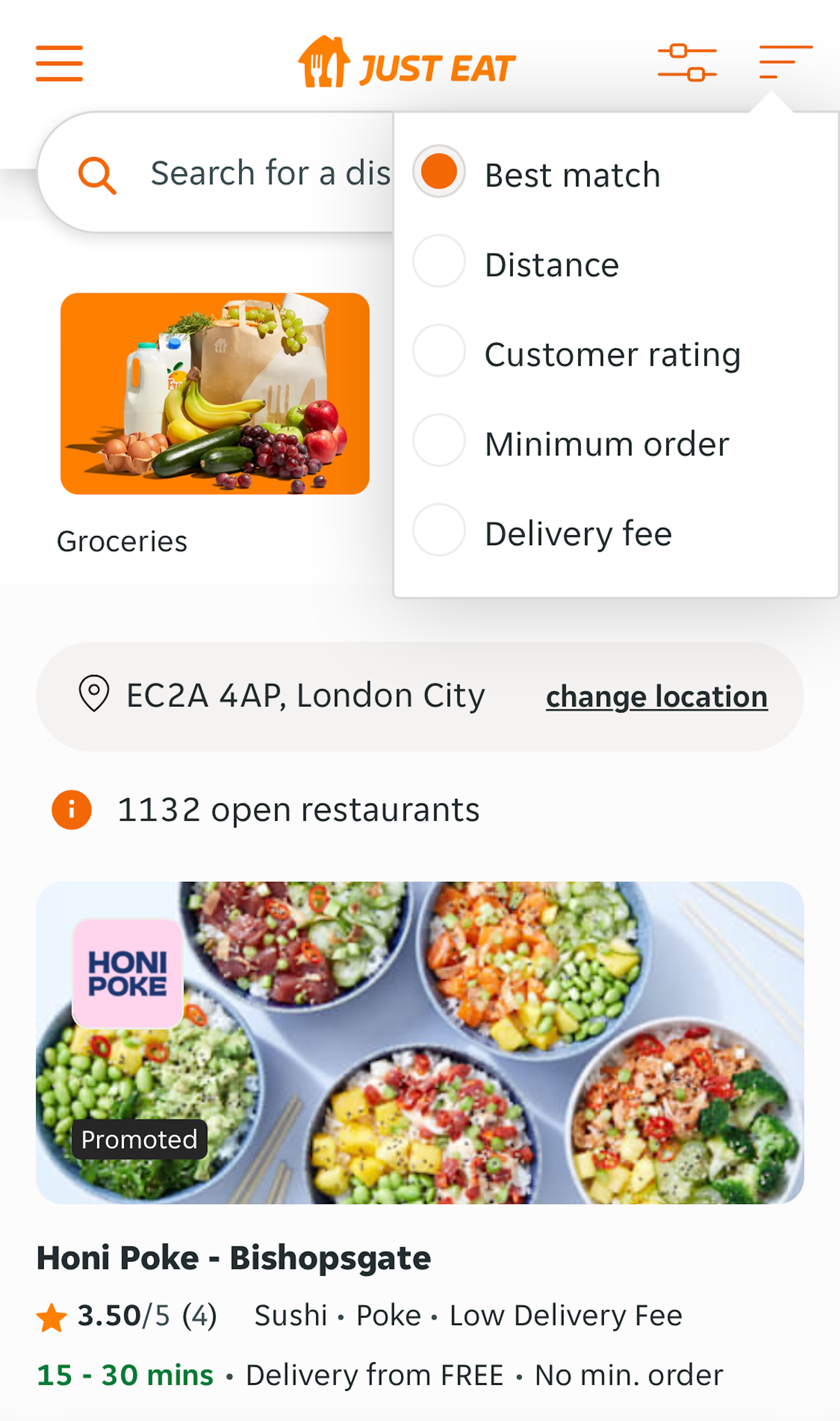 Mobile screenshot of Just Eat