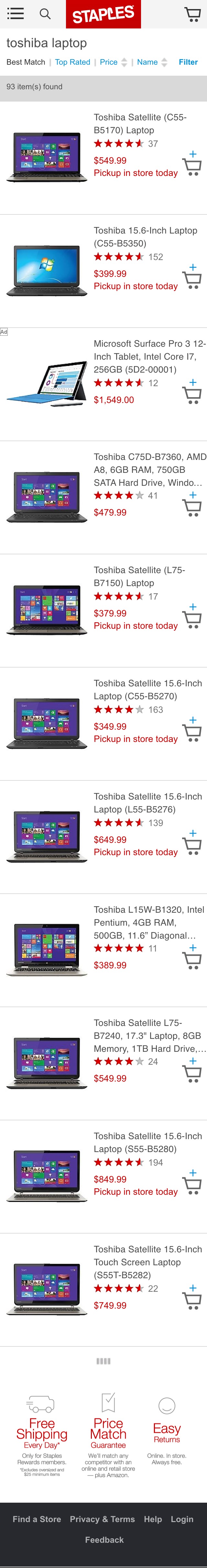 Staples’ Mobile Product List 751 of 804 Product List Examples