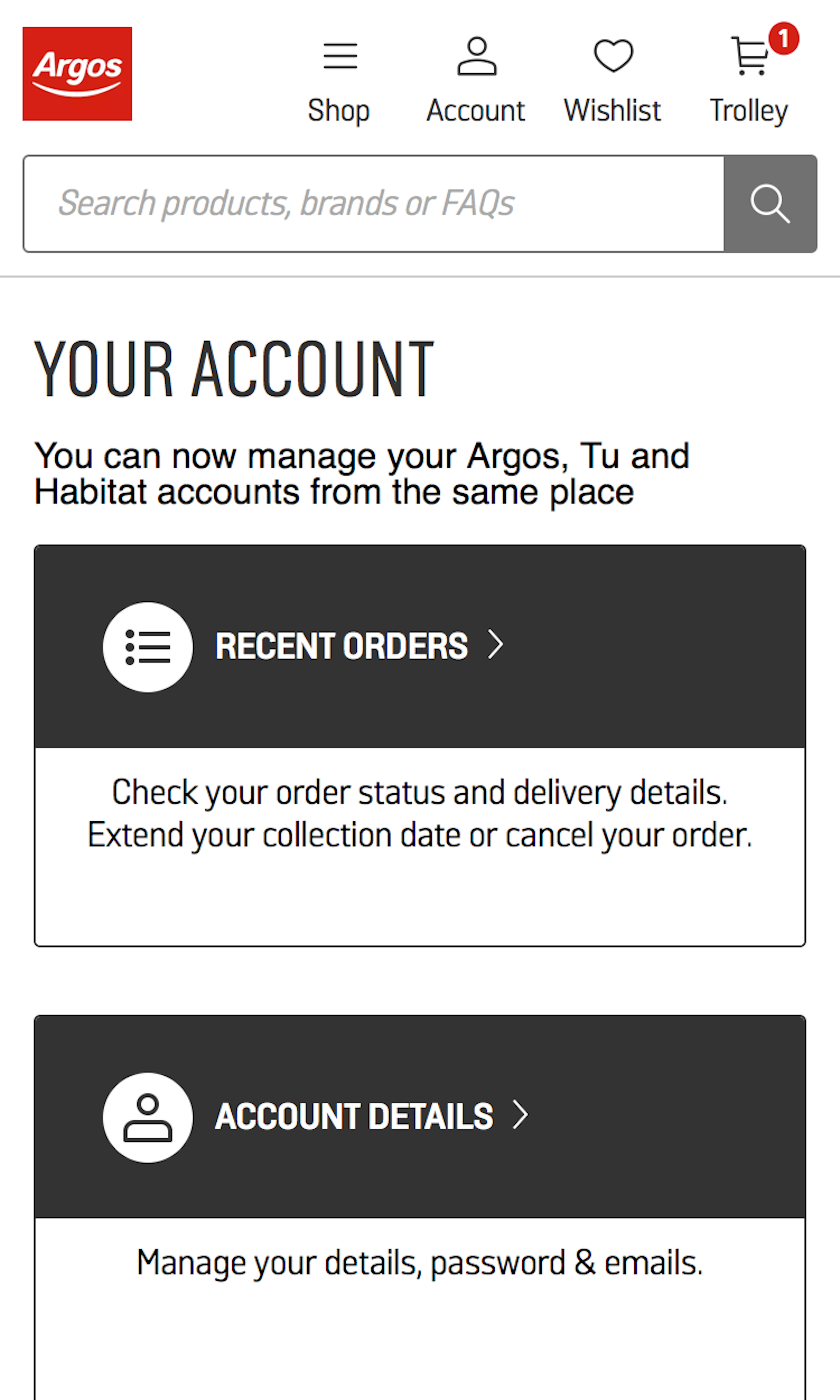 Mobile screenshot of Argos