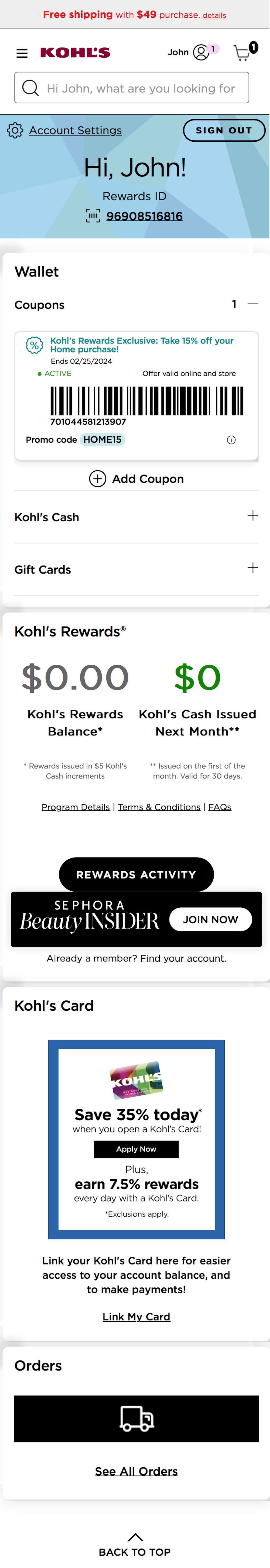Mobile screenshot of Kohl’s