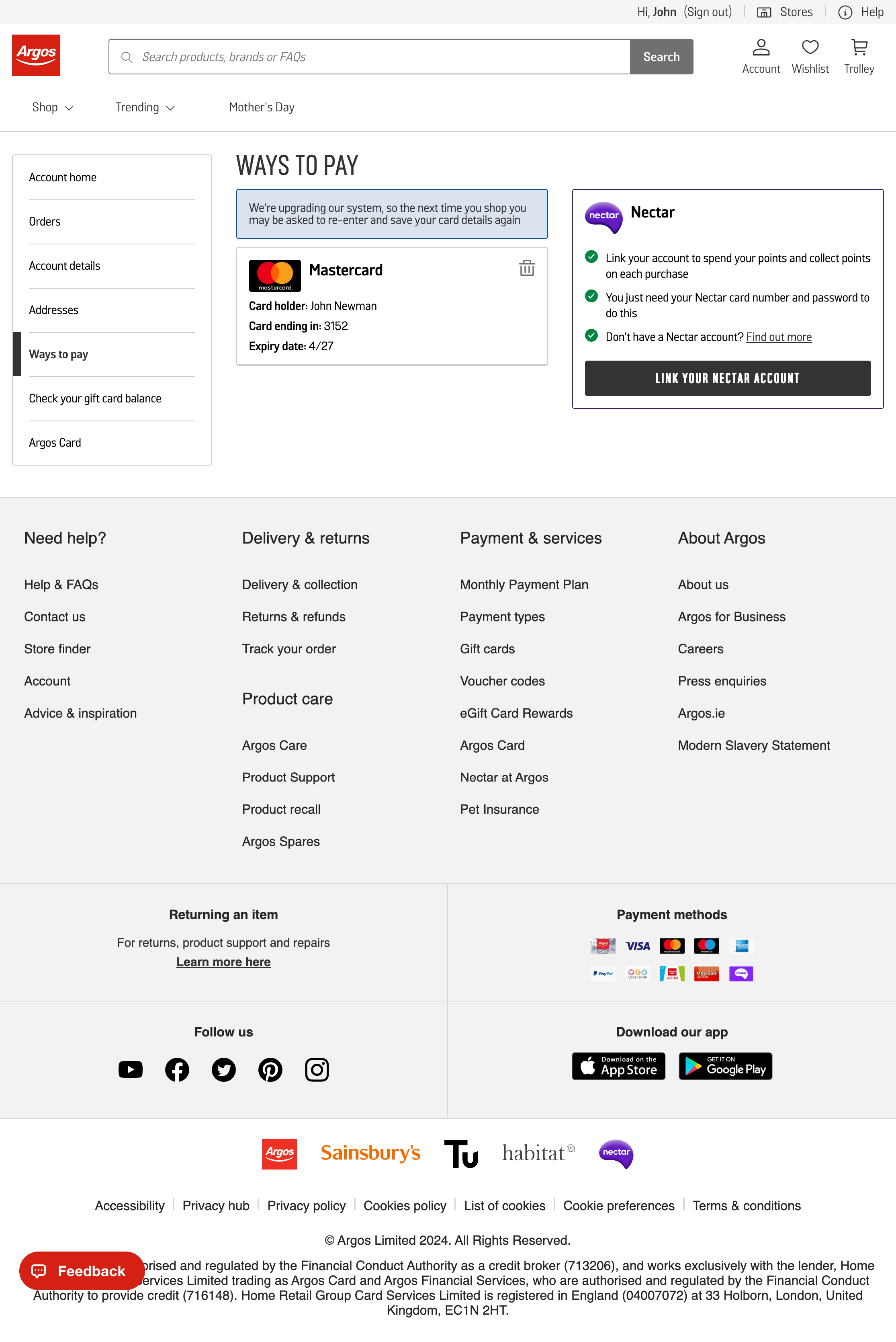 Argos’ Stored Credit Cards 56 of 305 Stored Credit Cards Examples