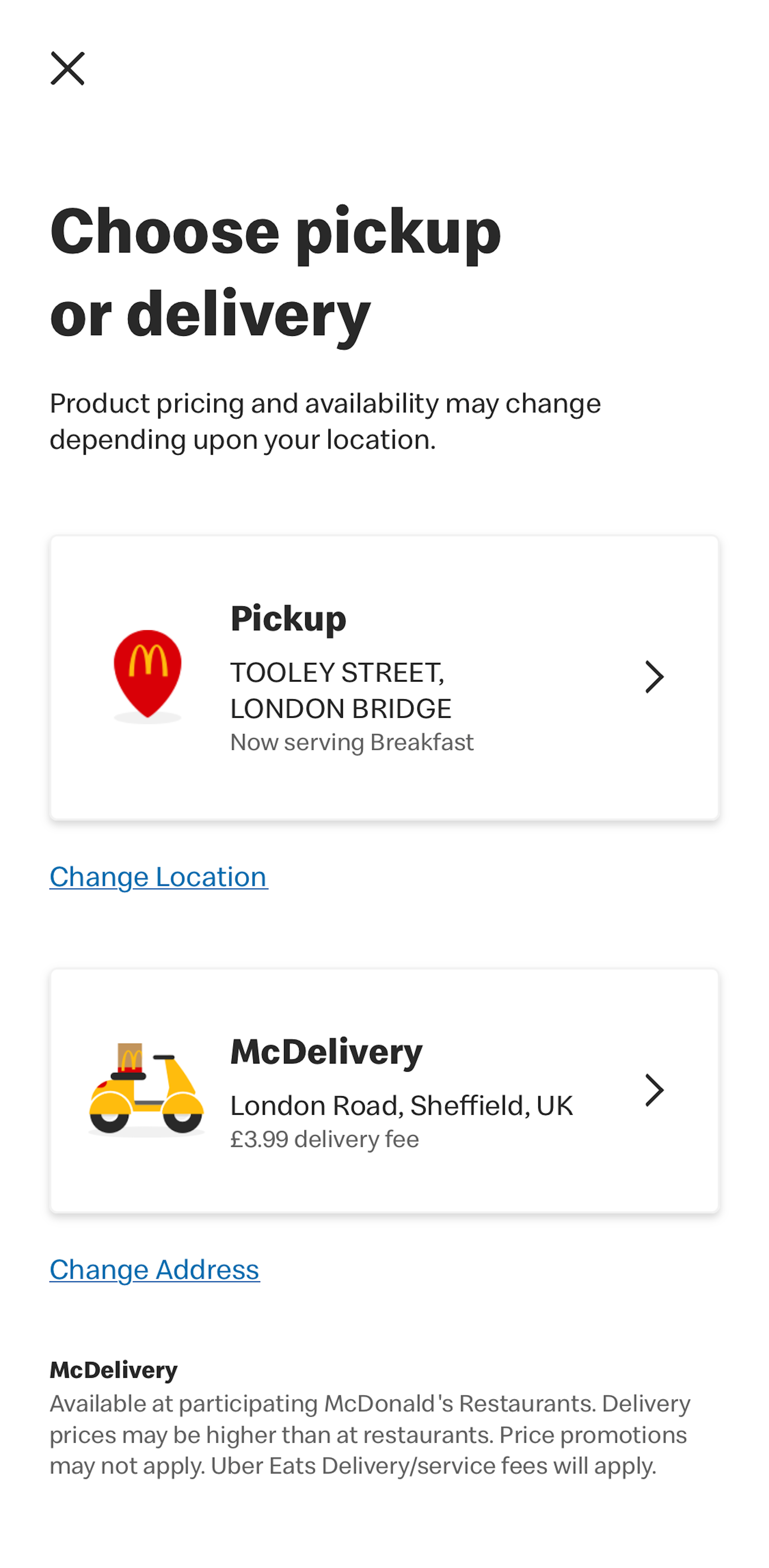 Mobile screenshot of McDonald’s