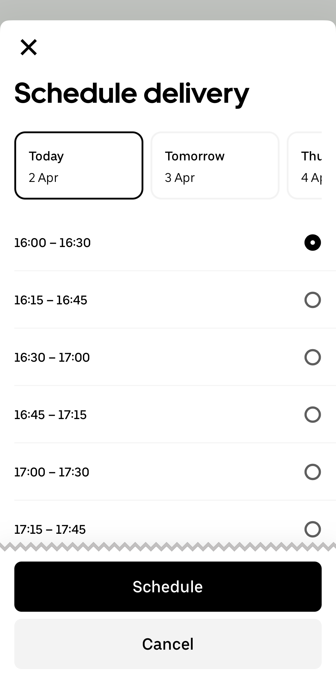 Mobile screenshot of Uber Eats