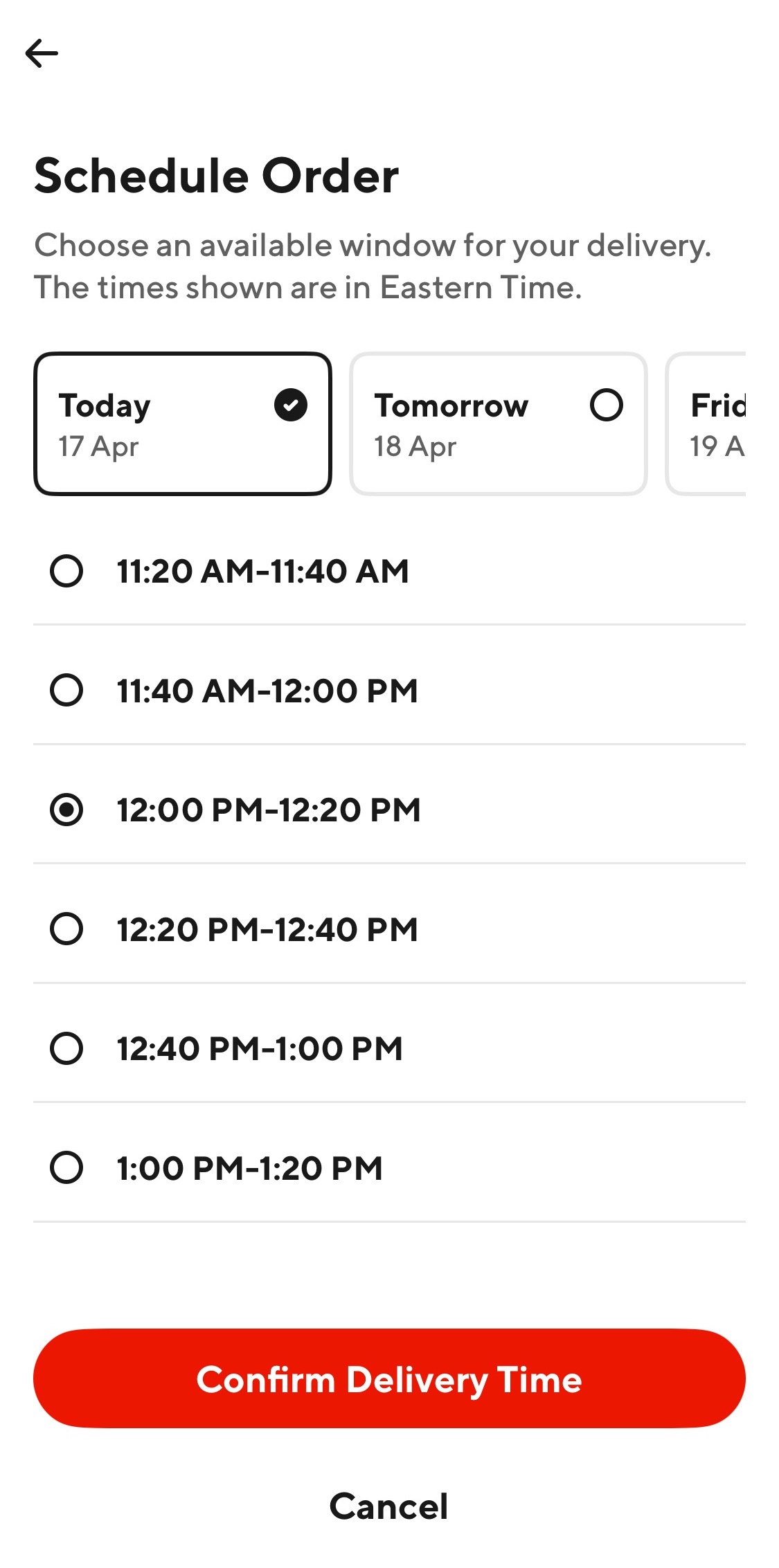 Mobile screenshot of DoorDash