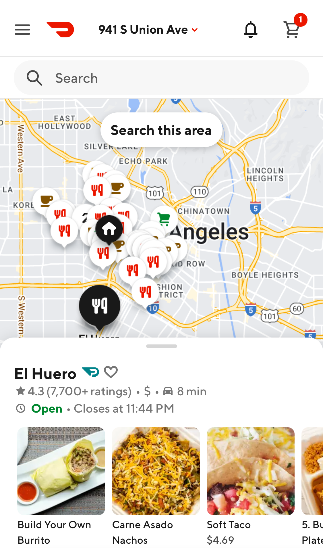 Mobile screenshot of DoorDash