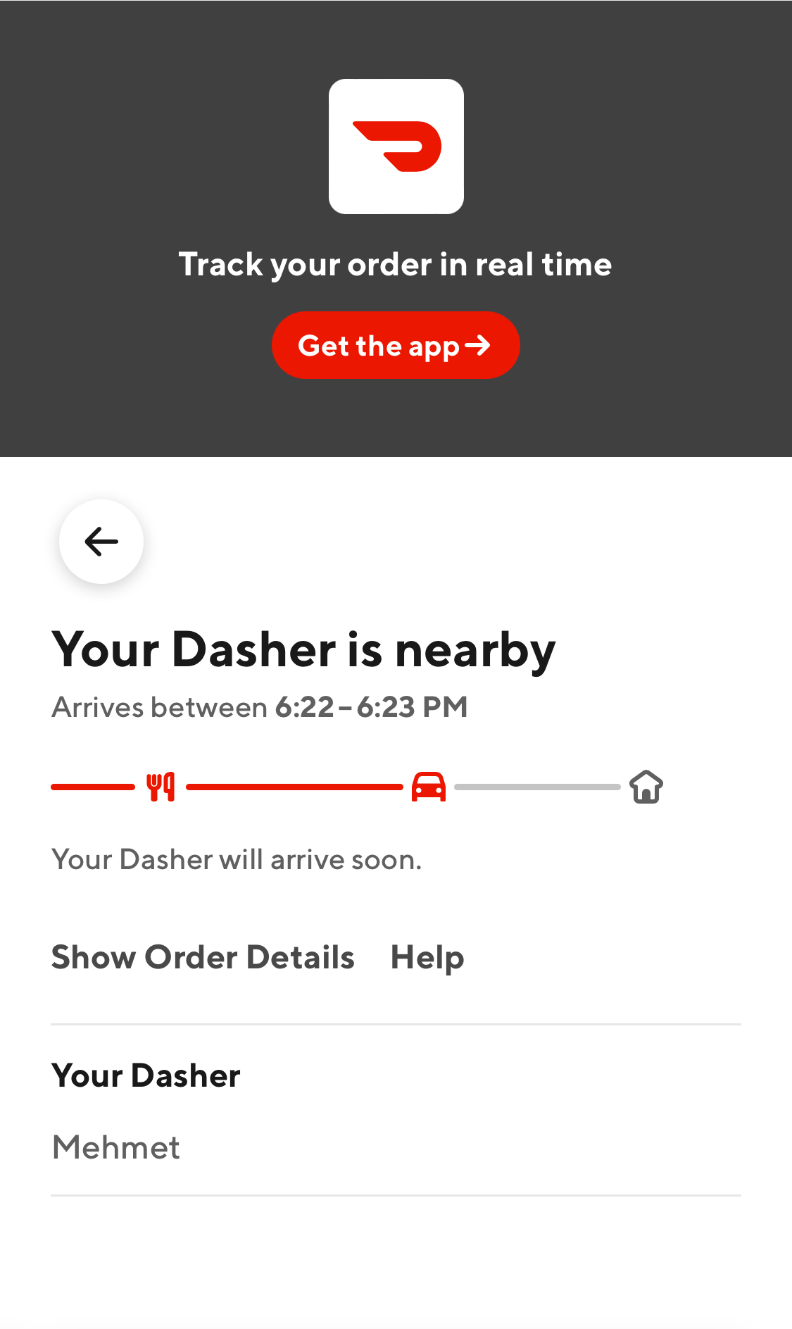 Mobile screenshot of DoorDash