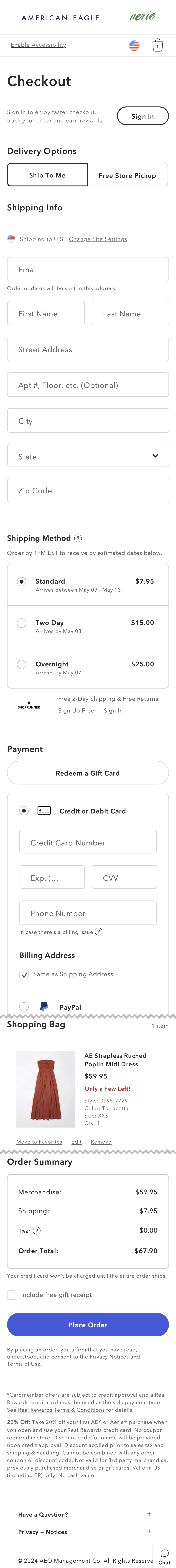 Mobile screenshot of American Eagle