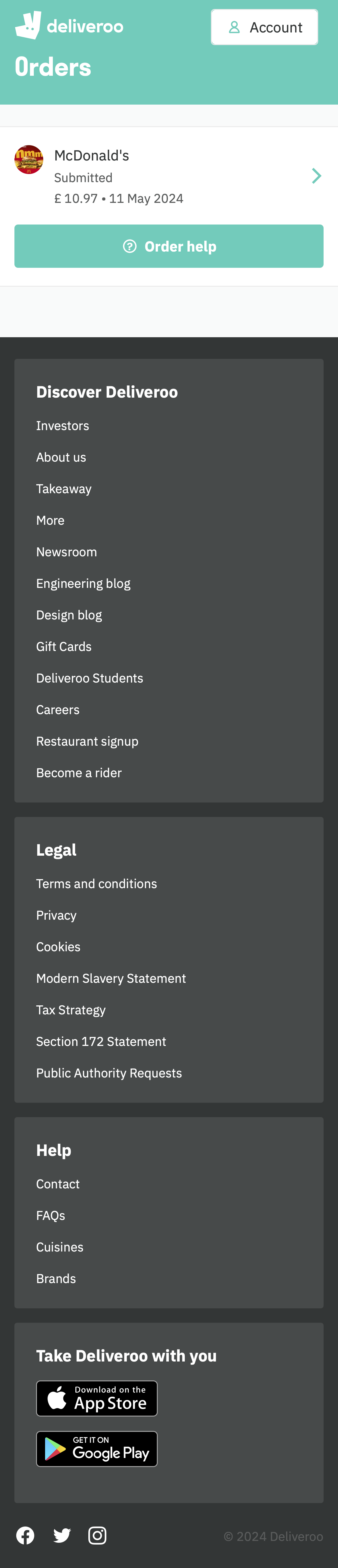 Mobile screenshot of Deliveroo