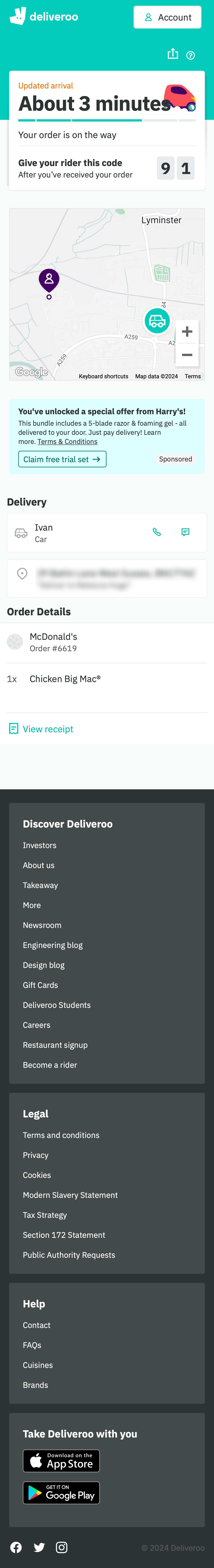 Mobile screenshot of Deliveroo