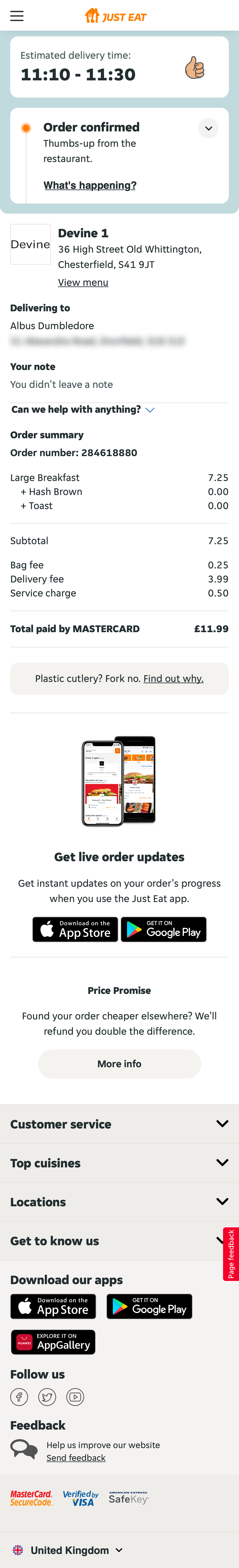 Mobile screenshot of Just Eat