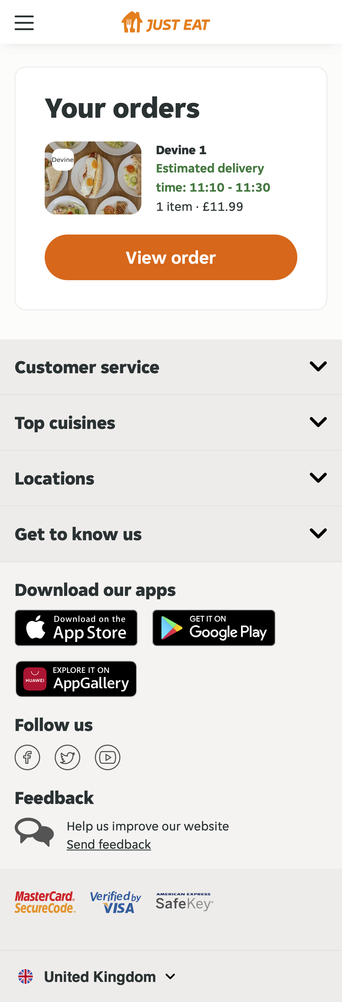 Mobile screenshot of Just Eat