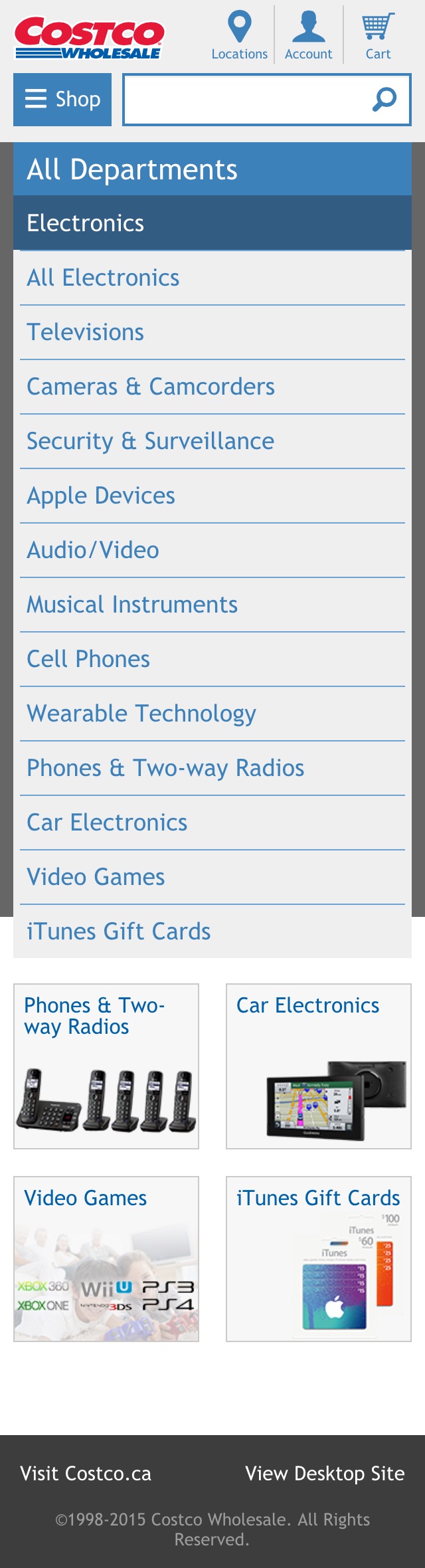 Costco’s Mobile Main Navigation 1185 of 1234 Main Navigation Examples