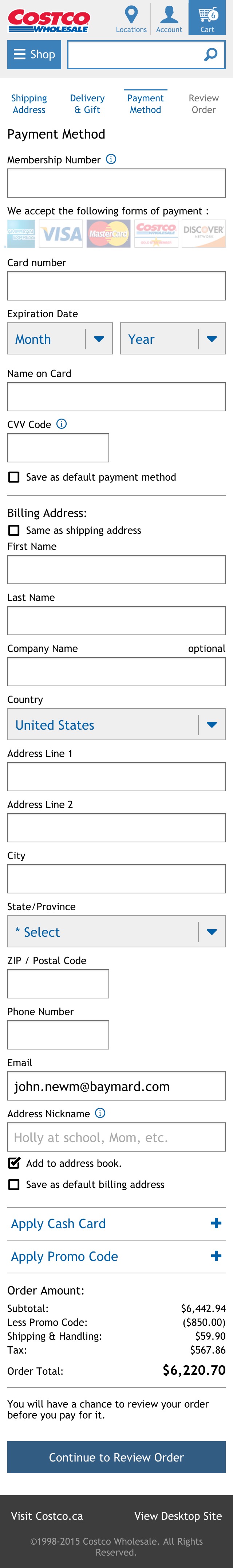 Costco’s Mobile Billing Address 382 of 556 Billing Address Examples