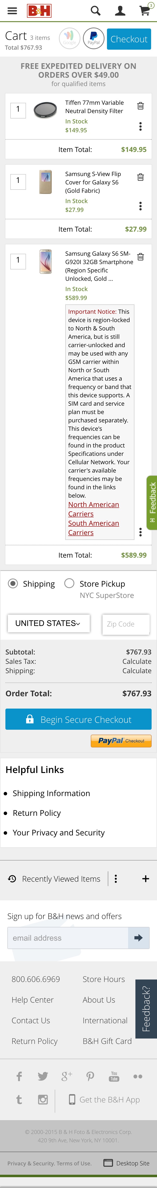 Mobile screenshot of B&H Photo