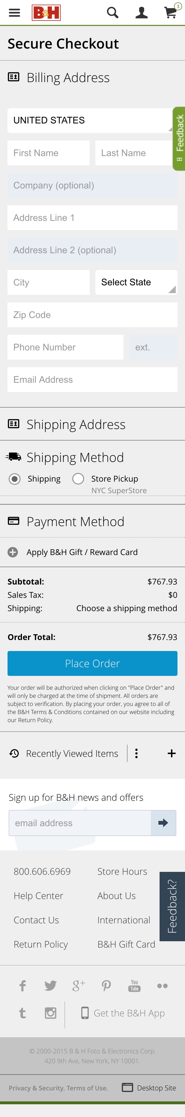 Mobile screenshot of B&H Photo