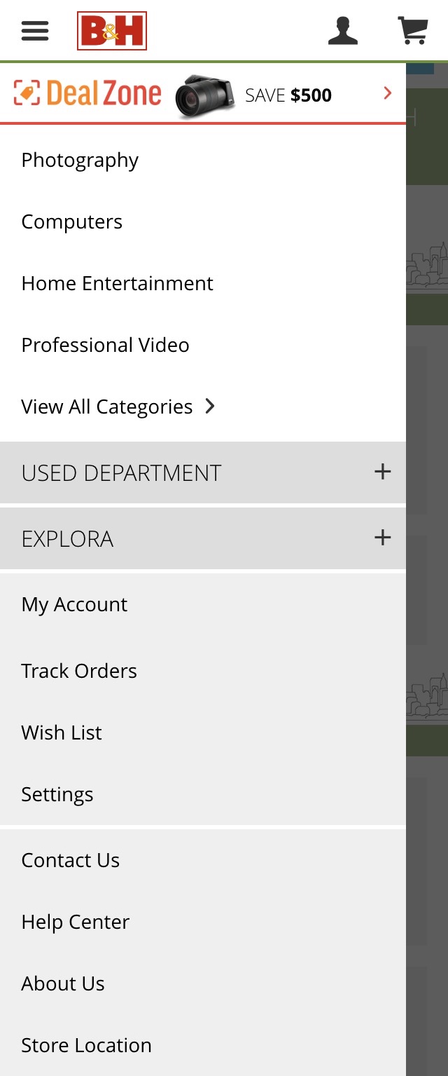 Mobile screenshot of B&H Photo