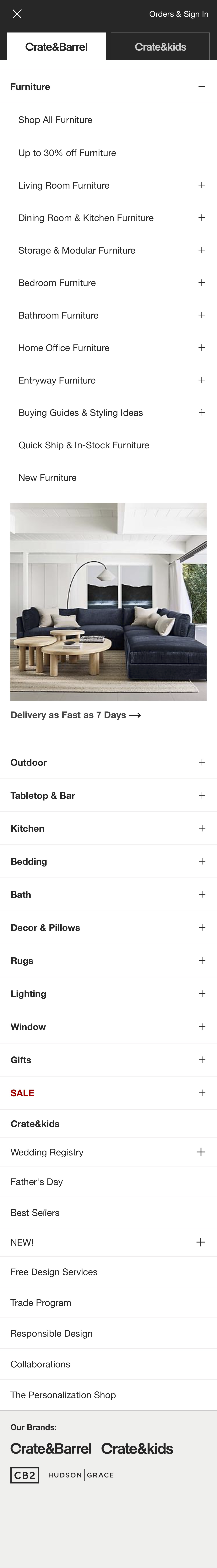 Mobile screenshot of Crate & Barrel