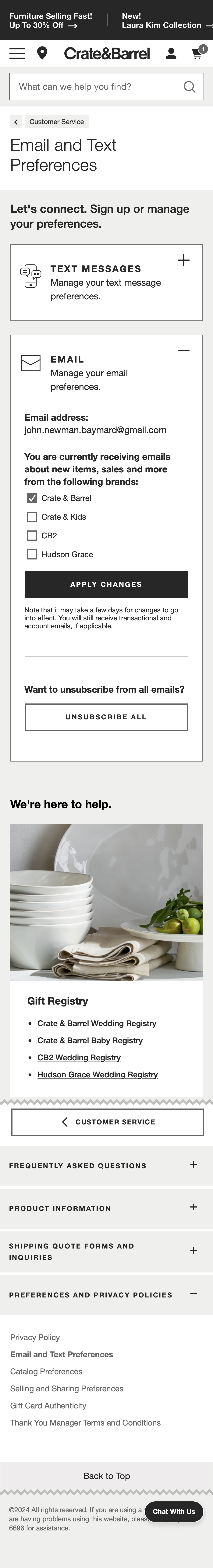 Mobile screenshot of Crate &amp; Barrel