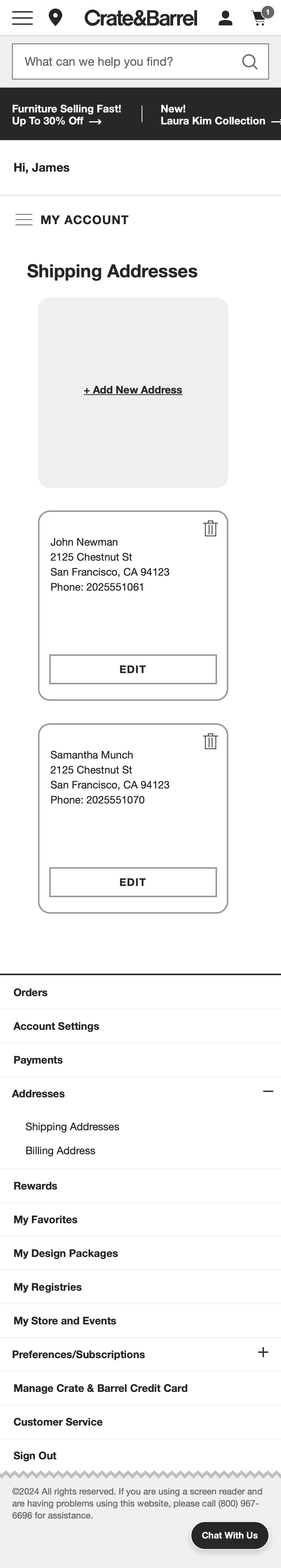Mobile screenshot of Crate & Barrel