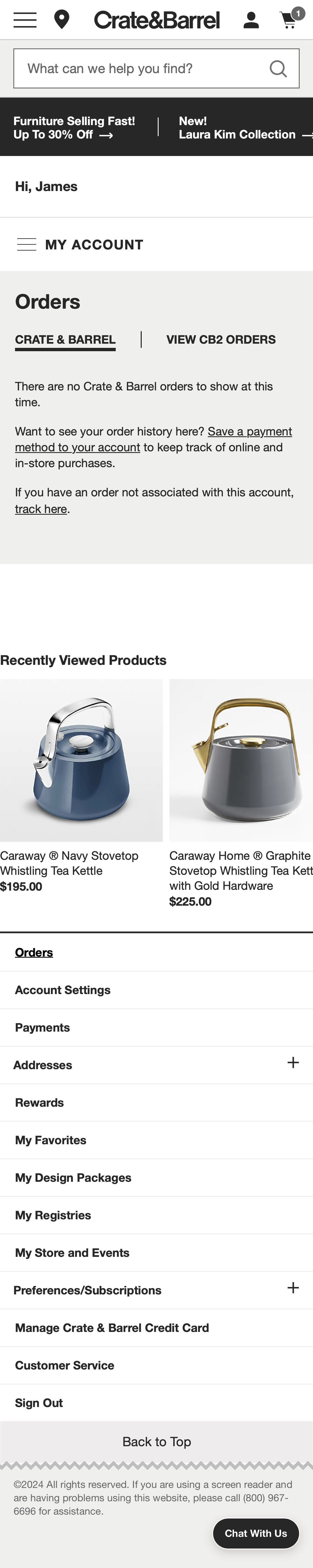 Mobile screenshot of Crate &amp; Barrel